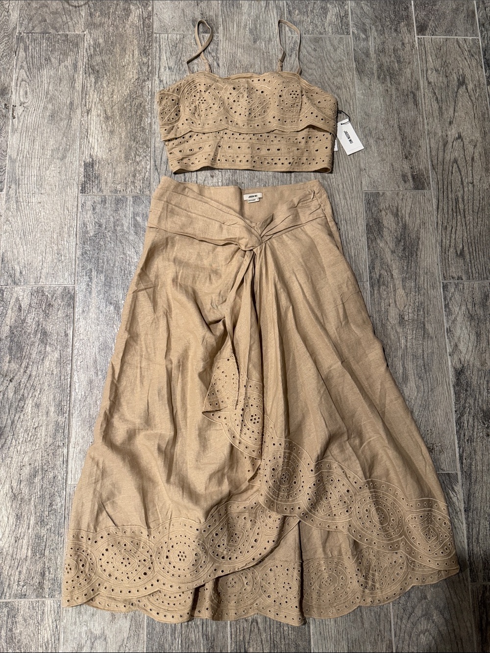 Jason Wu Beige Eyelet Maxi Wrap Skirt